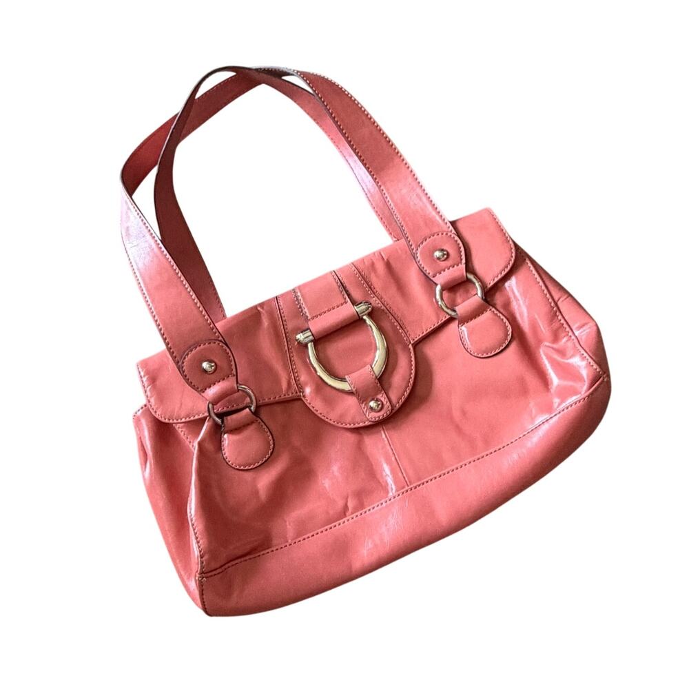 Apt. 9 Early 2000s Coral Pink Genuine Leather Horsebit Shoulder Bag Satchel
